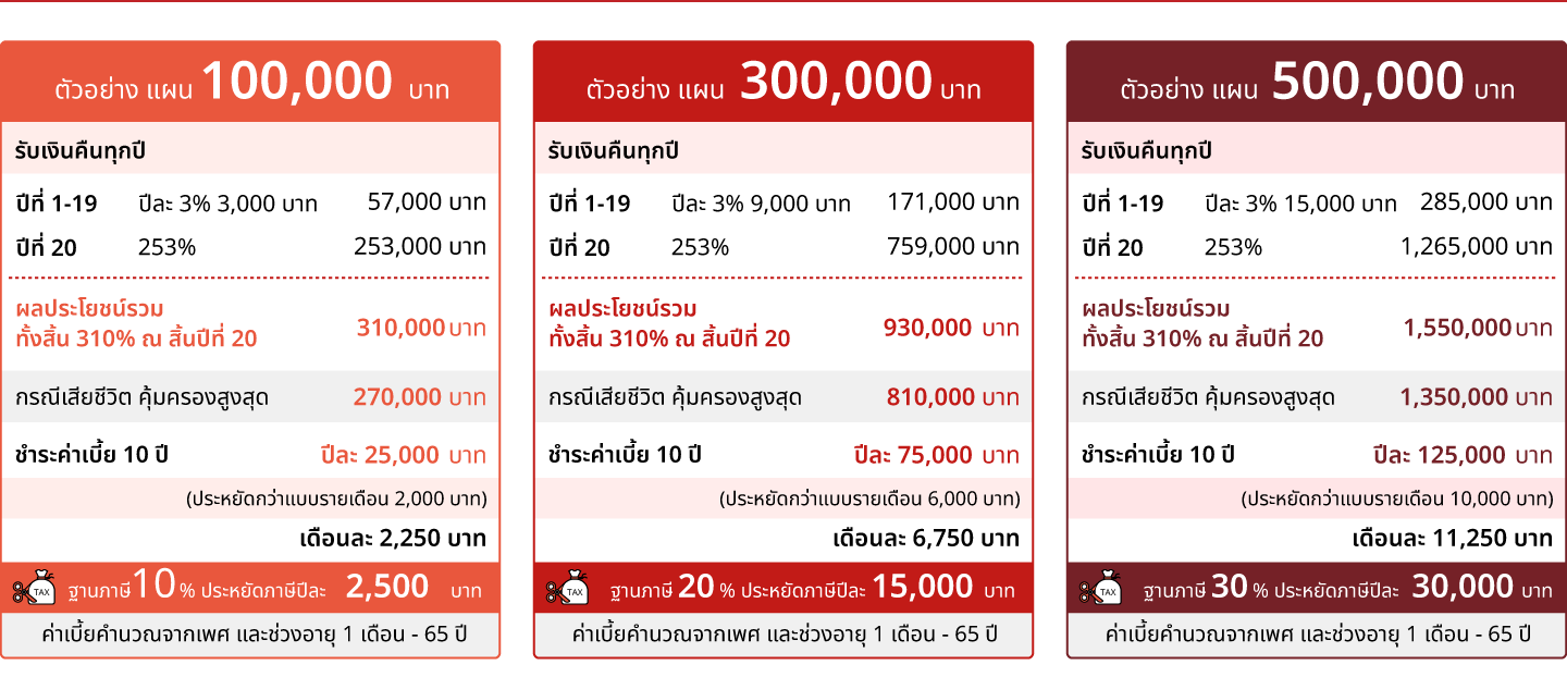 ตัวอย่าง แผน 100,000 บาท ตัวอย่าง แผน 750,000 บาท แผน 1,500,000 บาท