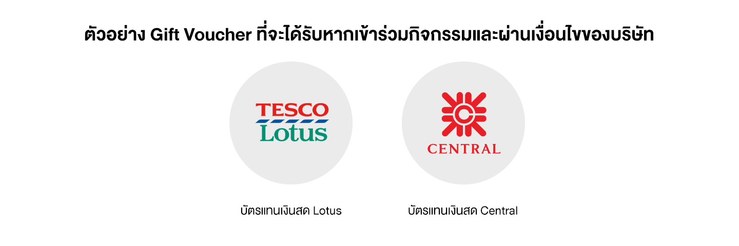 ตัวอย่าง Gift Voucher ที่จะแลกรับได้จาก Generali 365  หากเข้าร่วมกิจกรรมและผ่านเงื่อนไขของบริษัท • บัตรแทนเงินสด Lotus • บัตรแทนเงินสด Central